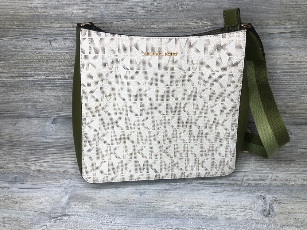 White/Green Large Michael Kors Crossbody Bag Logo Strap NWOT
